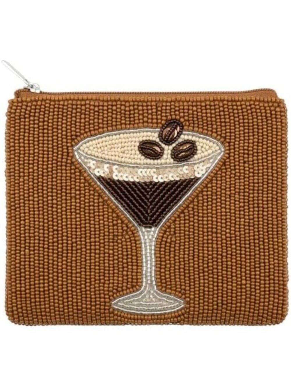 Chic Beaded Coin Purse | Zipper Pouch Wallet for Cash & Change | Espresso